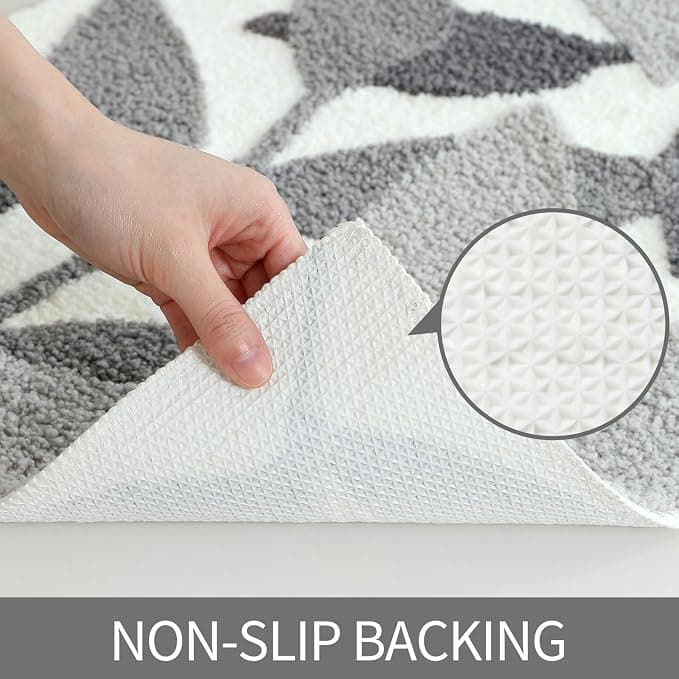 Gibelle Grey Bathroom Rug, Non-Slip Strong Water Absorbent Plush Microfiber Bath Mat, Machine Washable Bathroom Floor Mat Shower Rug Cute Leaves Bathmat Indoor Doormat, 20"x32"