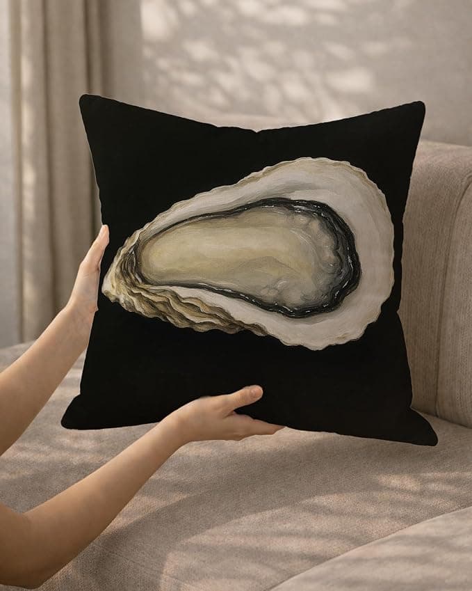 DVFDBHSV Dark Moody Oyster Coastal Pillow Cover 18x18, Beach House Decor, Dark Academia Ocean Oysters Decorative Throw Pillow Cover Pillowcase for Living Room Home Bedroom