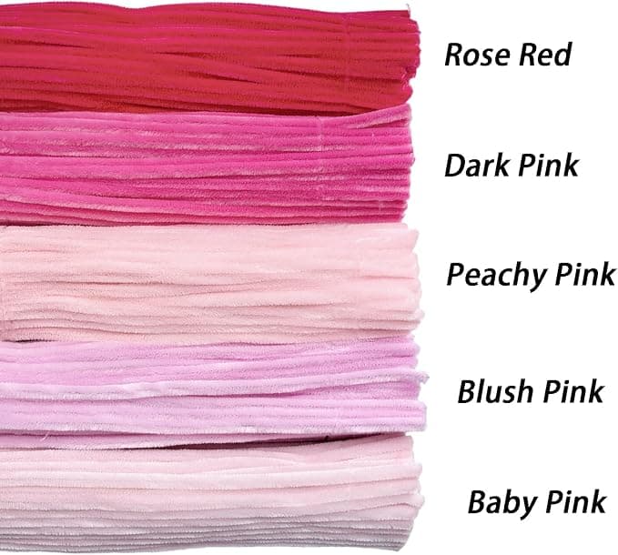 Pink Pipe Cleaners Craft Supplies Chenille Stems for Handmade Gift Flower Bouquet DIY Art and Craft Projects (6 mm x 12 Inch)，500pcs Pink