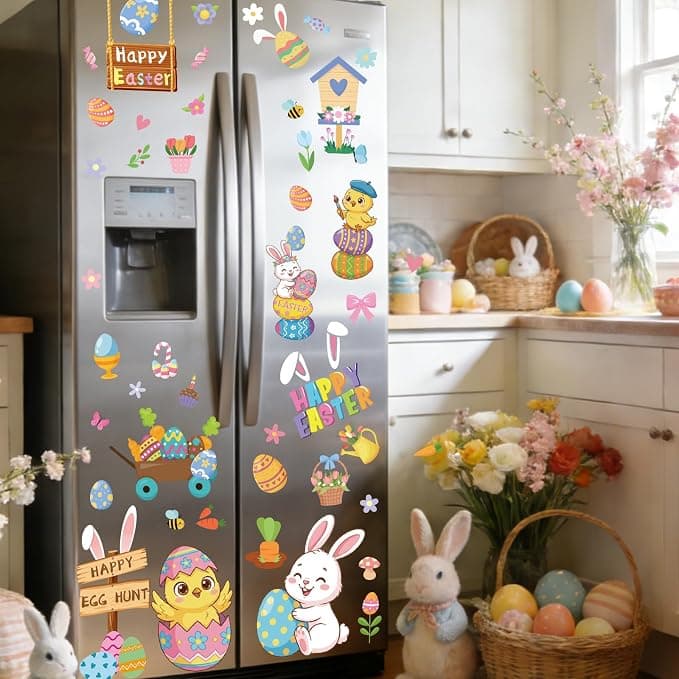 GULWAT 188 PCS Easter Window Clings, Lager PVC Eggs Bunny Chicken Glass Windows Stickers, Double -Sided Removable for Home,Classrooms, Spring Happy Easter Party Kids Gifts Decorations