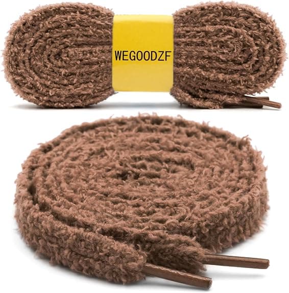 DELELE Soft Flat Fuzzy Shoelaces: 16mm Wide Brown Thick Furry Shoe Laces for Sneakers 1 Pair 39 inch