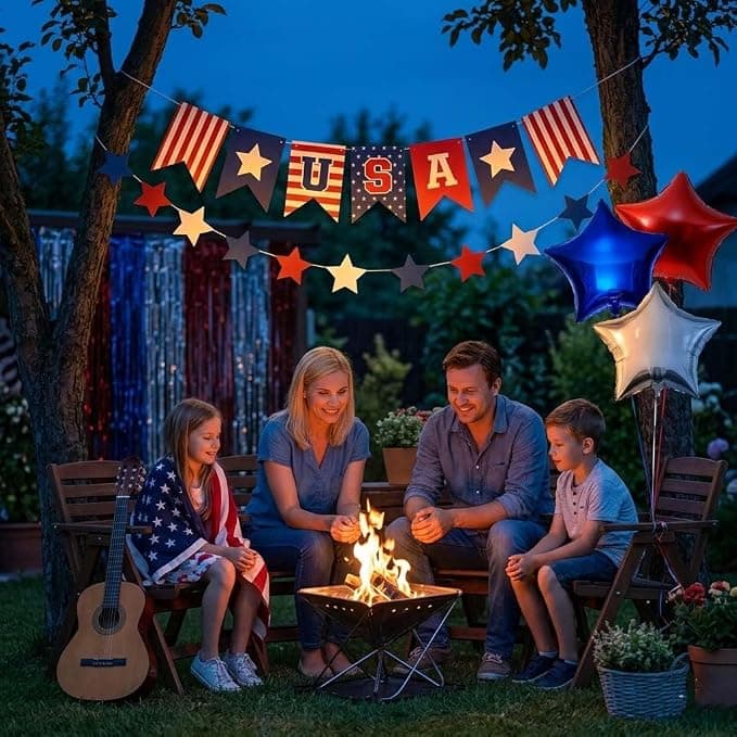 82 Pcs 4th of July Balloon Arch Garland Kit, Red White Blue Confetti Balloons Foil Fringe Backdrop USA Banner and Tablecloth, Patriotic Party Decorations for Memorial Day Labor Day