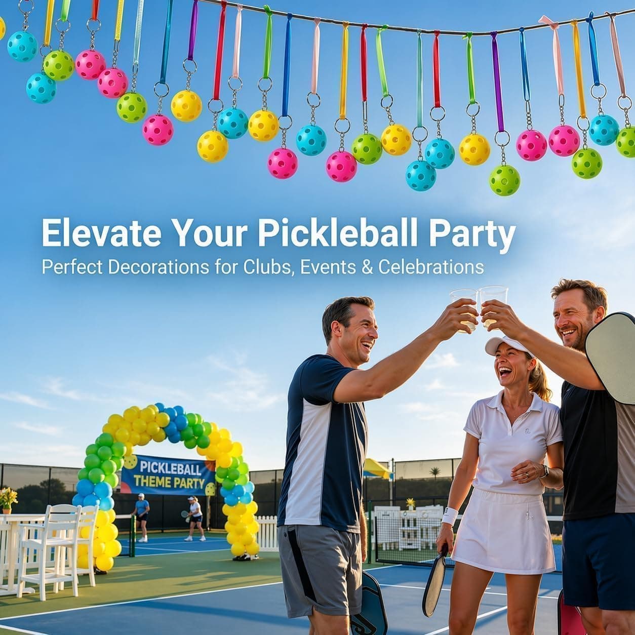 Pickleball Keychain Set 8/16/24/48 Pack - Fun Unique Gifts for Women Men & Lovers - Bulk Team Accessories Party Favors