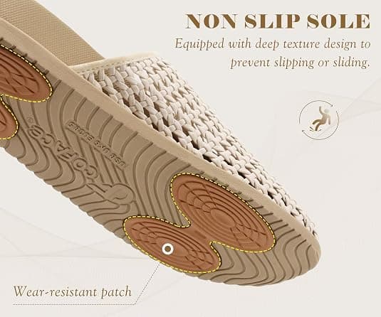 COFACE Womens Orthotic Sandals with Plantar Fasciitis Arch Support Summer Travel Fashion Flats Sandles Beach Essentials Comfort Thick Cushion Dressy Slides Breathable Woven Mesh Mules, Beige Size 8.5