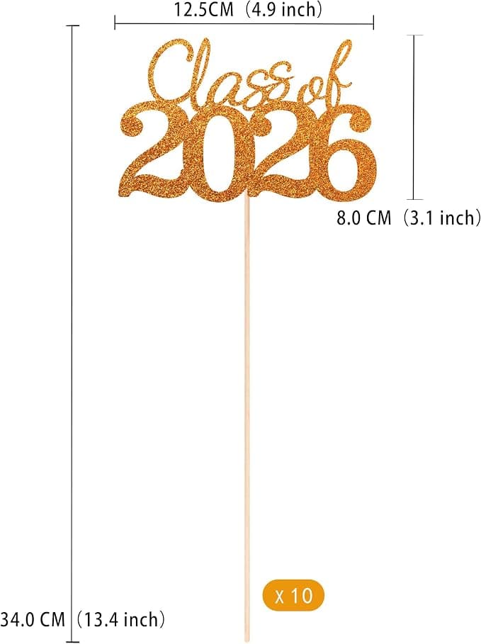 10 PCS Graduation Class Centerpieces Orange Class of 2026 Graduation Centerpieces, 2026 Centerpieces for Tables Cake Toppers