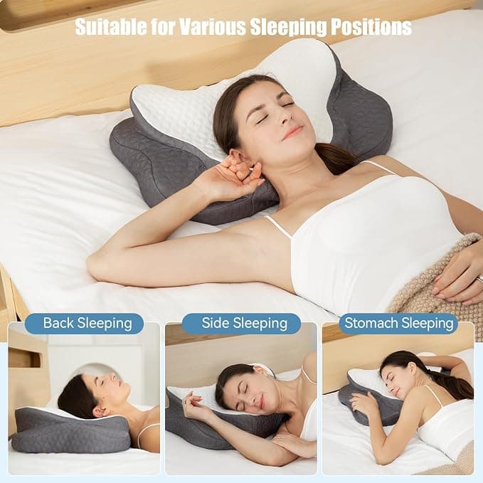 SIEMOUR Ergonomic Cevical Pillow for Neck Pain Relief, Contour Memory Foam Neck Support Pillow for Side, Back and Stomach Sleeper