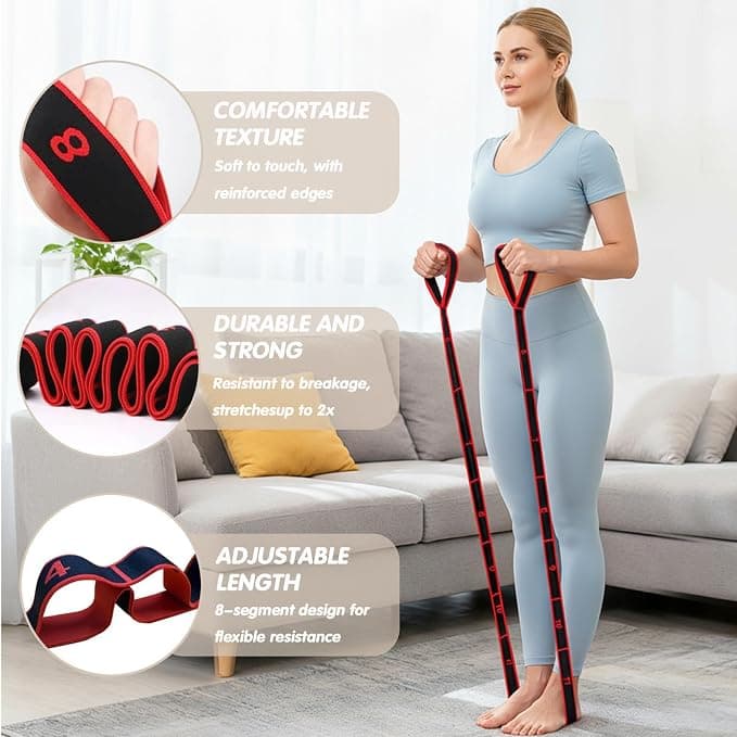 Fitness Resistance Bands with Handles, 2026 Upgrade Yoga Stretch Belt Band for Exercise, Numbered Elastic Fashion Puller for Women, Stretchy, Legs, Glute, Workout, Hip, Body Stretcher (Blue)