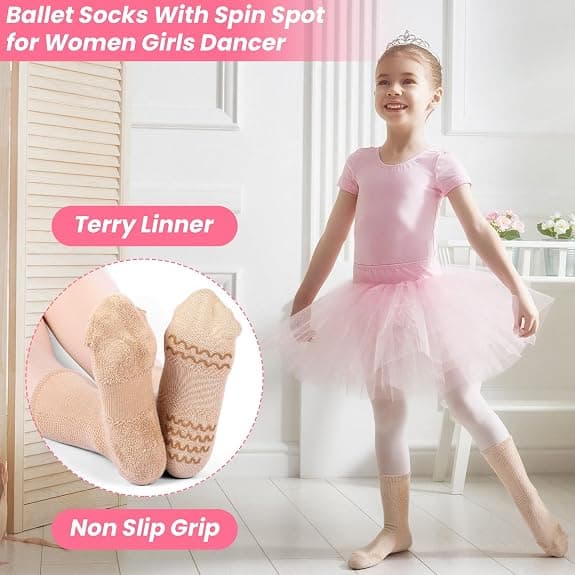 Twistover 5 Pairs Dance Non-slip Sock with Spin Spot Thin Sheer Ballet Dance Seamless Tight Sock for Women Girl Dancer(Xs)