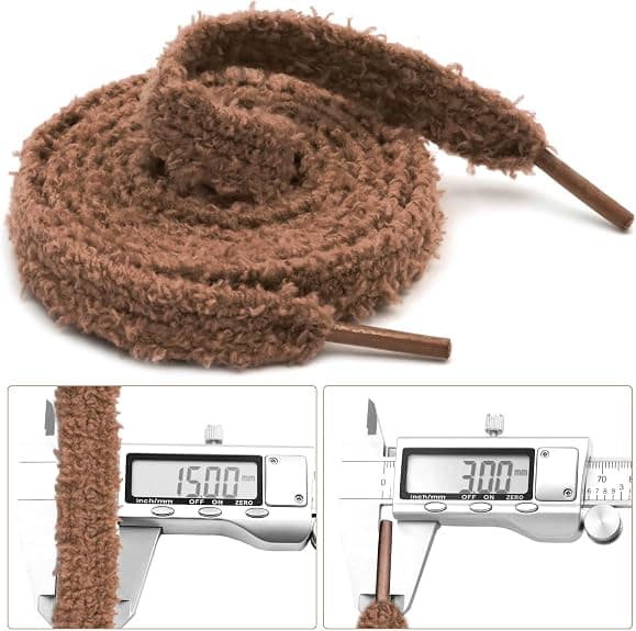 DELELE Soft Flat Fuzzy Shoelaces: 16mm Wide Brown Thick Furry Shoe Laces for Sneakers 1 Pair 39 inch