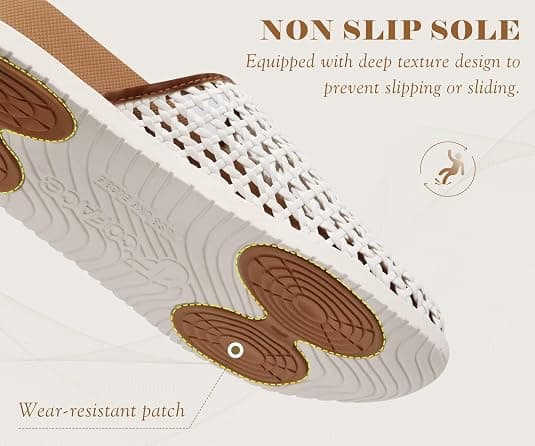 COFACE Womens Orthotic Sandals with Plantar Fasciitis Arch Support Summer Vacation Fashion Flats Sandles Beach Outfits Comfort Thick Cushio Dressy Slides Breathable Woven Mesh Mules, White Khaki Size 9