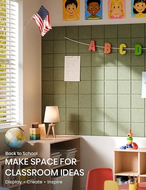 Felt Bulletin Board Tiles -28"x18" Cork Board Alternative for Office Decor, Push Pin Board Wall Organizer 6-Pack - Sage