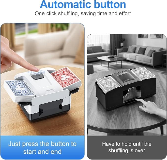 Demolike Automatic Card Shuffler, Electric Shuffling Machine for 1-2 Decks, Low Noise, Rechargeable & Portable Shuffler Machine for UNO Poker, Black-White