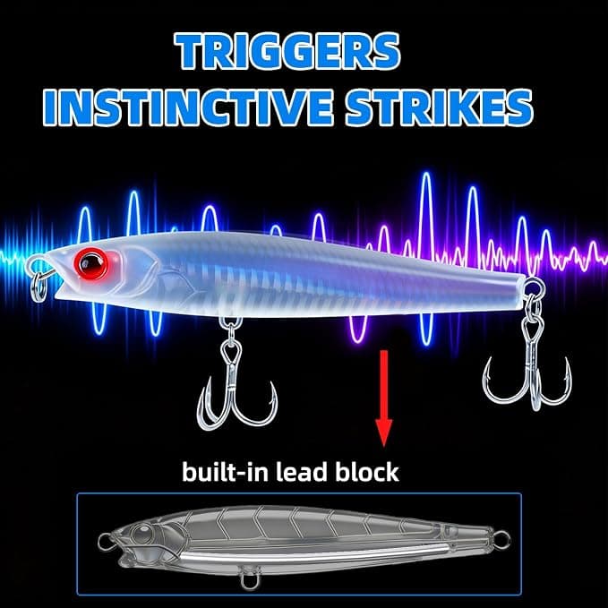 MYSOAS Jerkbait Fishing Lure Minnow 119S, Slow Sinking Saltwater Surf Fishing Lures with Tungsten Weight, Long Cast System, Through-Wire Construction, BKK 4X Hooks, for Halibut Striped Bass Surf Perch