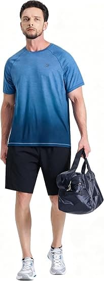 EZRUN Men's UPF 50+ Swim Shirt Quick Dry Rash Guard | UPF 50+ Gradient Shirt Blocks Harmful UV Rays. Quick-dry, Chafe-free Fabric is Perfect for Surfing, Gym & Beaches