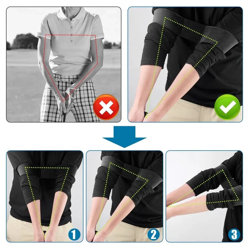Golf Grip Trainer & Connection Band, Club Grip Trainer Aid Attachment and Swing Correcting Arm Band Kit for Right Handed Men Women Golfer Beginner Fix and Elbow Position(Blue)