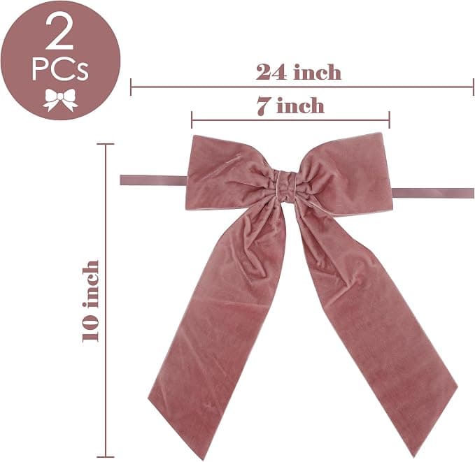 AIMUDI Pink Rosy Velvet Bows - 6.5" x 15" Christmas Bows for Gift Wrapping, Tree, Wreath, Garland, Staircase, Home & Outdoor Winter Decorations, 2 PCs