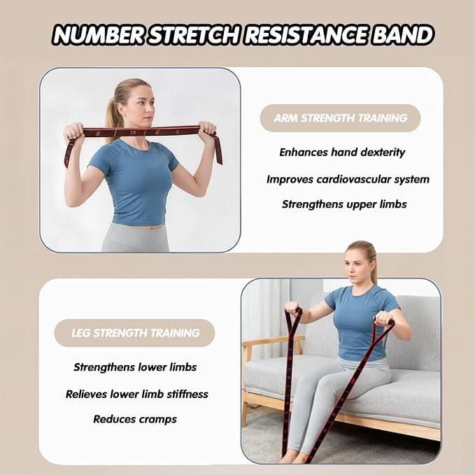 Fitness Resistance Bands with Handles, 2026 Upgrade Yoga Stretch Belt Band for Exercise, Numbered Elastic Fashion Puller for Women, Stretchy, Legs, Glute, Workout, Hip, Body Stretcher (Blue)