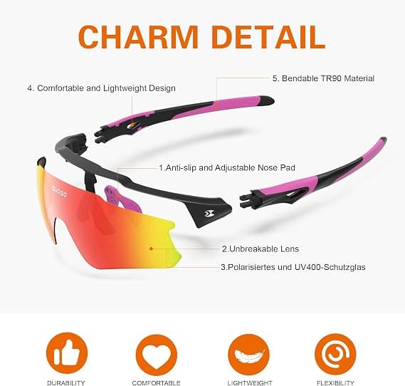 suoso Sports Cycling Sunglasses for Men: Lightweight UV Protection Polarized Sun Glasses for Youth Baseball Softball Running