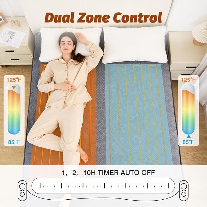 Heated Mattress Pad - California King Size(78"x84"),Electric Bed Pad,Bed Warmer,Dual Zone Control,8 Heat Settings,10 Hour Auto Off,Overheat Protection,Thick Underblanket Sheet,Machine Washable,Grey