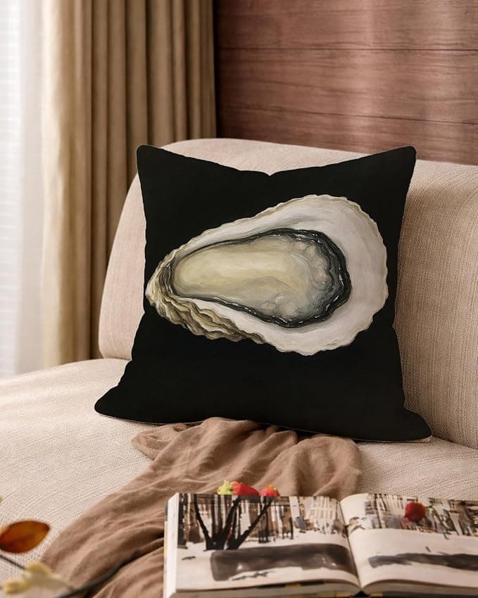 DVFDBHSV Dark Moody Oyster Coastal Pillow Cover 18x18, Beach House Decor, Dark Academia Ocean Oysters Decorative Throw Pillow Cover Pillowcase for Living Room Home Bedroom