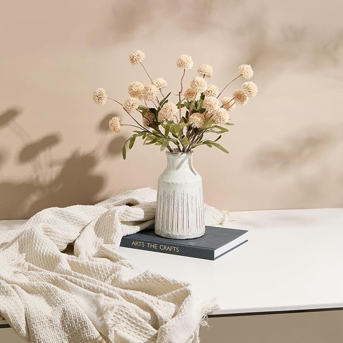 5Pcs Beige Pompon Mums Artificial Flowers,Fake Kiku Mini Silk Chrysanthemum with Long Stems-Silk Mums Faux Flowers for DIY Bouquet Centerpieces Wedding Fillers Home Decoration