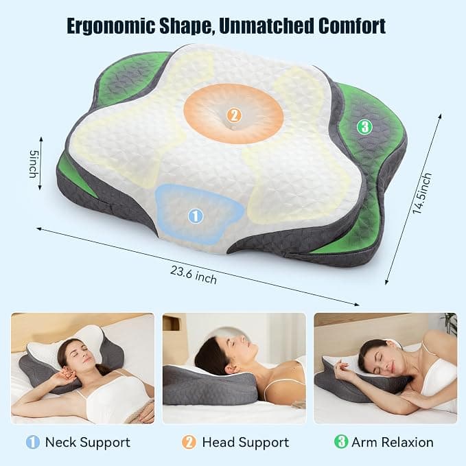 SIEMOUR Ergonomic Cevical Pillow for Neck Pain Relief, Contour Memory Foam Neck Support Pillow for Side, Back and Stomach Sleeper