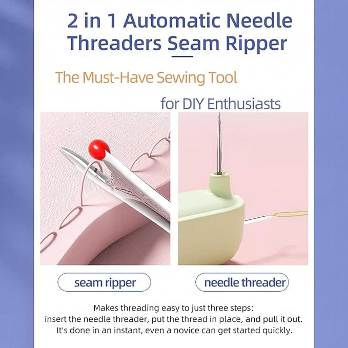 Upgraded 2 in 1 Automatic Needle Threader and Seam Ripper for Hand Sewing,Easy Threader and Seam Tool,Sewing Kit,Quilting Supplies (1Pcs-Green)