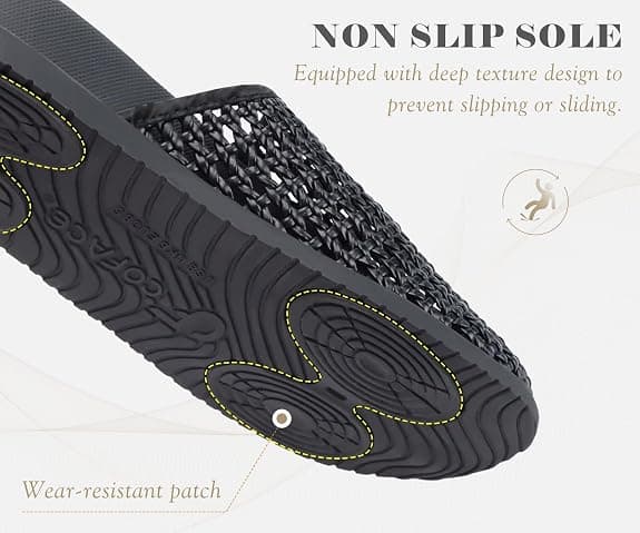 COFACE Womens Orthotic Sandals with Plantar Fasciitis Arch Support Summer Travel Fashion Flats Sandles Beach Essentials Comfort Thick Cushion Dressy Slides Breathable Woven Mesh Mules, Black Size 10