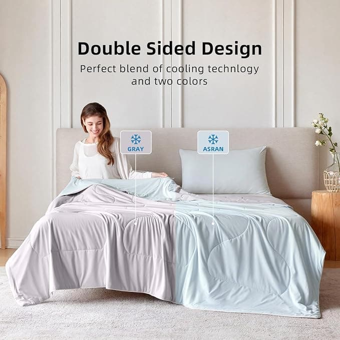 Yuncojin Cooling Comforter, Cold Blankets for Hot Sleepers and Night Sweats, Washable Lightweight Comforter，Smooth, Breathable, Soft and Comfortable (Gray Blue, Twin)