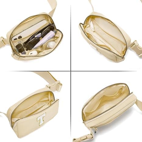 Gitus Birthday Gifts for 8 9 10 11 12 13 Year Old Girls Personalized Fanny Pack Crossbody Bags with Initial Letter Patch Belt Bag for Teen Girls Cute Trendy Stuff Travel Essentials (Beige-T)