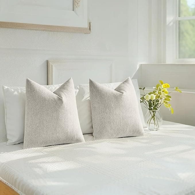 HAUSSY Pack of 2 Faux Linen Pillow Covers 16x16 Inch, Decorative Throw Pillows Soft Boho Neutral Cushion Covers Home Decor Modern Pillowcase for Couch Living Room Sofa Bed, Ivory White (Covers Only)
