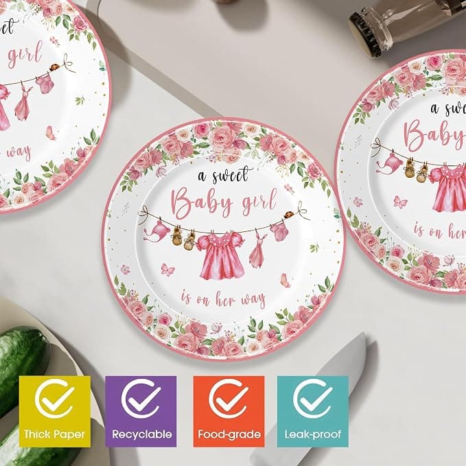 Kilyparty 40pcs Greenery Gender Reveal Baby Shower Supplies Party Boho Greency Party Decorations Tableware Set Dessert Plates Napkins for 20 Guests (Pink)