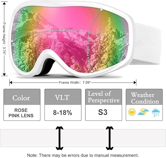 suoso OTG Ski Goggles for Men and Women, UV400 Protection Anti Fog Snowboard Goggles for Youth Adult Helmet Compatible