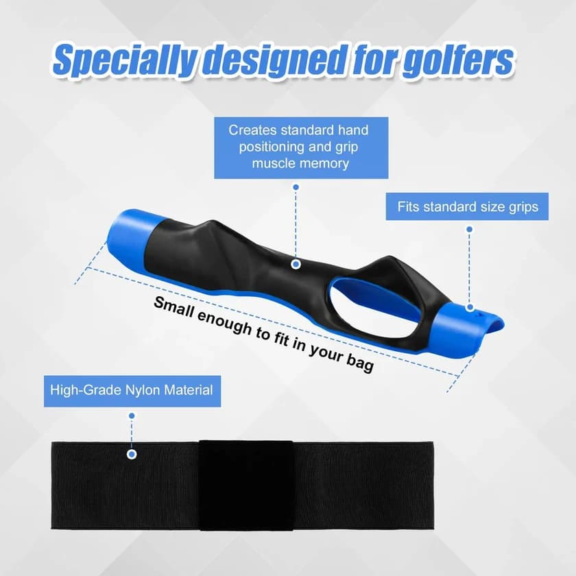 Golf Grip Trainer & Connection Band, Club Grip Trainer Aid Attachment and Swing Correcting Arm Band Kit for Right Handed Men Women Golfer Beginner Fix and Elbow Position(Blue)