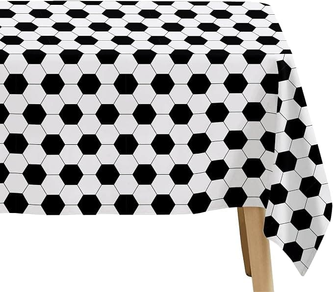 HERSAUL Soccer pattern Tablecloth 54 x 108 Inch, Football pattern Party Decorations, Disposable Plastic Table Cover for Soccer Birthday Party, Sports Theme Party Supplies, Game Day Table Decor (white))