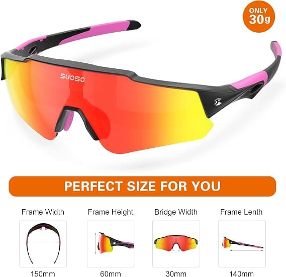 suoso Sports Cycling Sunglasses for Men: Lightweight UV Protection Polarized Sun Glasses for Youth Baseball Softball Running
