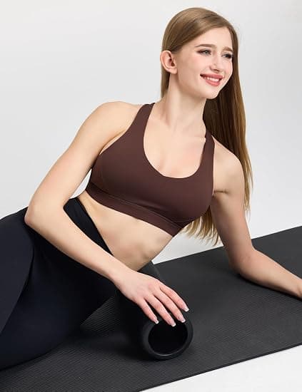 AugIris Sports Bras for Women Criss Cross Back - V Neck Adjustable Wide Straps High Support Removable Pad Gym Crop Tank Tops Coffee