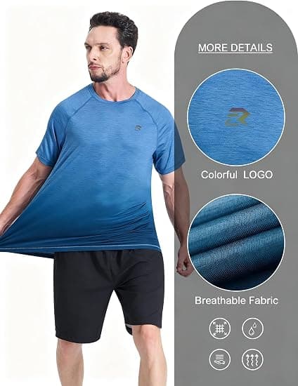 EZRUN Men's UPF 50+ Swim Shirt Quick Dry Rash Guard | UPF 50+ Gradient Shirt Blocks Harmful UV Rays. Quick-dry, Chafe-free Fabric is Perfect for Surfing, Gym & Beaches