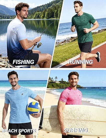 EZRUN Men's UPF 50+ Swim Shirt Quick Dry Rash Guard | UPF 50+ Gradient Shirt Blocks Harmful UV Rays. Quick-dry, Chafe-free Fabric is Perfect for Surfing, Gym & Beaches