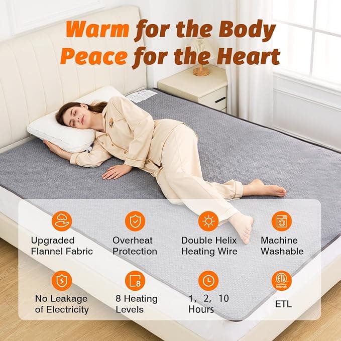Heated Mattress Pad - California King Size(78"x84"),Electric Bed Pad,Bed Warmer,Dual Zone Control,8 Heat Settings,10 Hour Auto Off,Overheat Protection,Thick Underblanket Sheet,Machine Washable,Grey