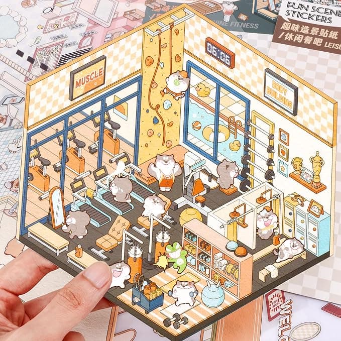 DIY 3D House Stickers, 4 Set Fun DIY Stickers Scene Make Your Own Warm Home, Supermarket, Coffee Shop, Music Bar, Cute 3D Cartoon Scene Stickers for Adult Kids Relief Stress Pass The Time (XMPLUS)