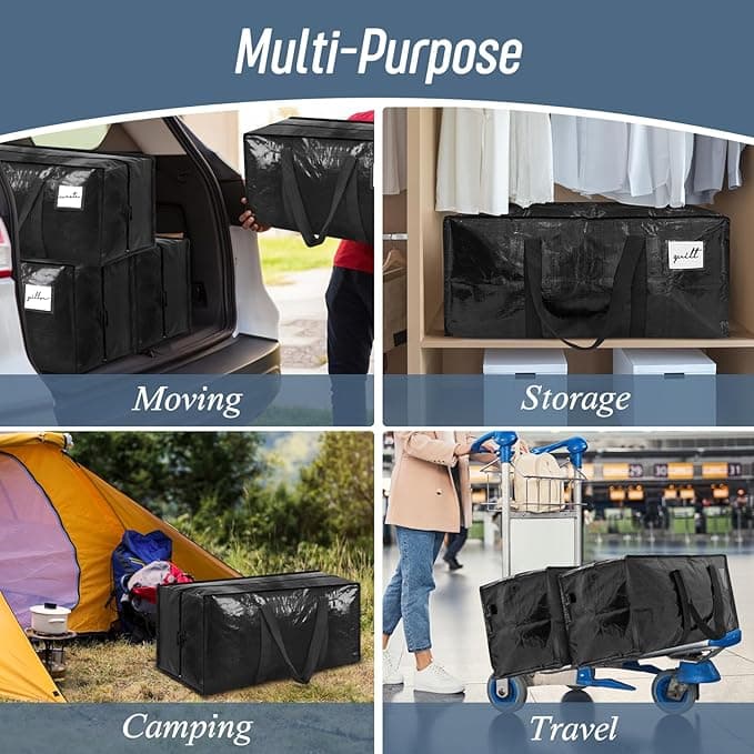 Demao Black Large Moving Bags,6 Pack Heavy Duty Storage Bags,Packing Bag with Handles & Zippers,Foldable Moving Tote Storage Box for Clothes,Relocation,College Dorm & Travel Storage-Moving Essentials