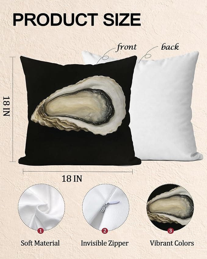 DVFDBHSV Dark Moody Oyster Coastal Pillow Cover 18x18, Beach House Decor, Dark Academia Ocean Oysters Decorative Throw Pillow Cover Pillowcase for Living Room Home Bedroom