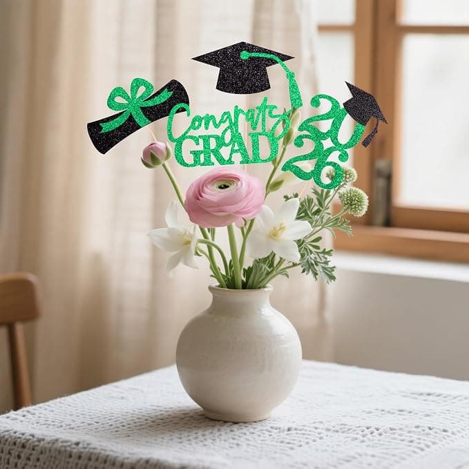 Gexolenu 16 PCS Green and Black Double-Sided 2026 Graduation Centerpieces for Tables, 2026 Table Toppers Party Centerpiece Sticks Party Supplies, Graduation Party Decorations Class of 2026, Set of 4