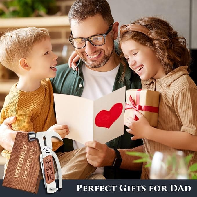 VEITORLD Gifts for Men Dad from Daughter Son Kids, Fathers Day, Unique Birthday Gift Ideas for Men Papa, All in One Tools Hammer Multitool with Engraved Wooden Box, Cool Gadgets(Dad Build My Life)