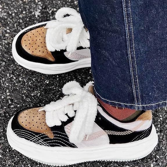DELELE Soft Flat Fuzzy Shoelaces: 16mm Wide Brown Thick Furry Shoe Laces for Sneakers 1 Pair 39 inch
