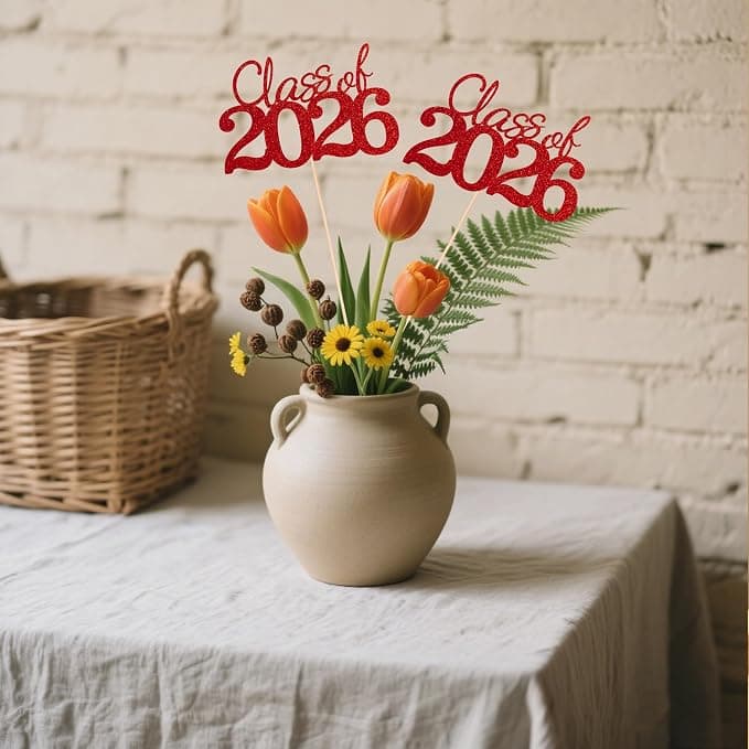 10 PCS Graduation Class Centerpieces Red Class of 2026 Graduation Centerpieces, 2026 Centerpieces for Tables Cake Toppers