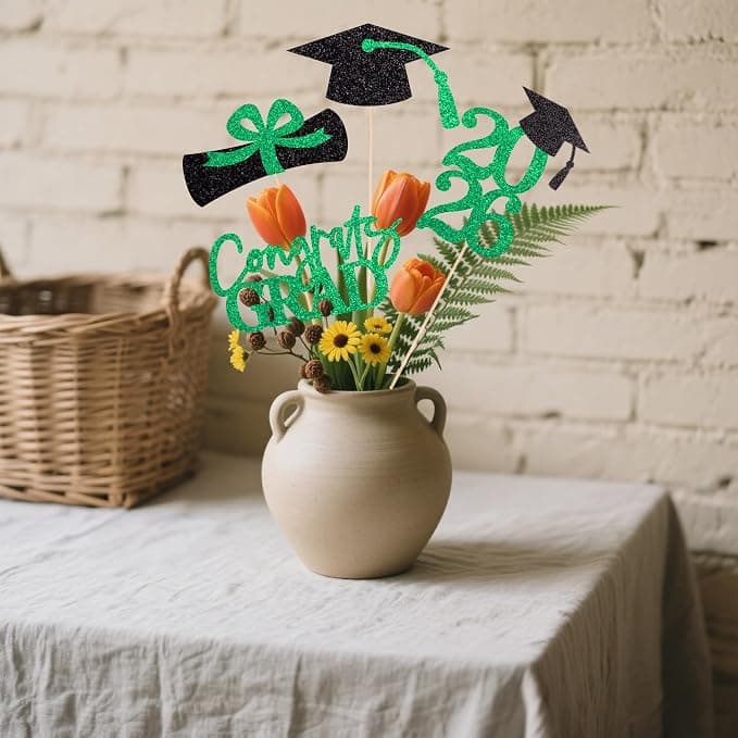 Gexolenu 16 PCS Green and Black Double-Sided 2026 Graduation Centerpieces for Tables, 2026 Table Toppers Party Centerpiece Sticks Party Supplies, Graduation Party Decorations Class of 2026, Set of 4