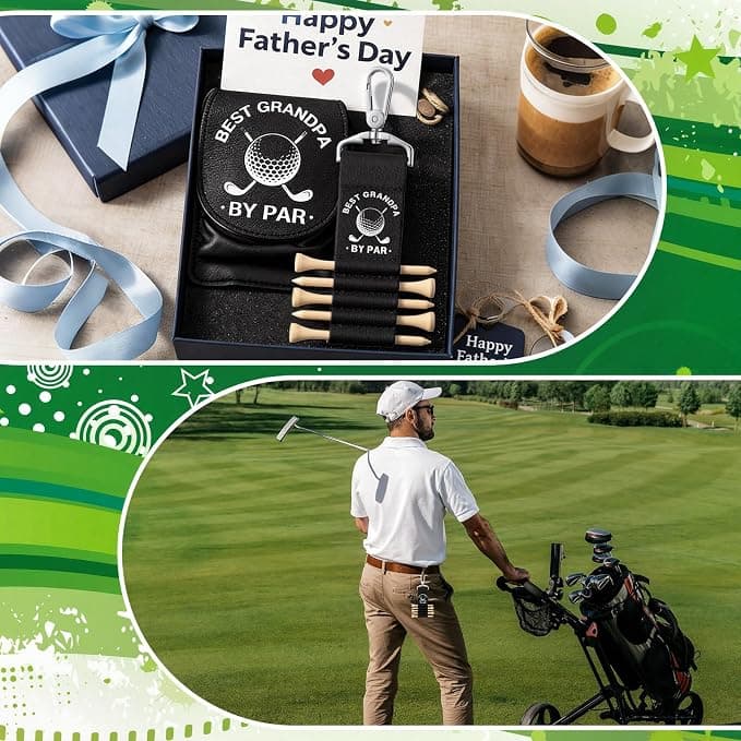 Ceenna 5 Pcs Father's Day Golf Tees Holder Set Wooden Tees Birthday Golf Gift for Men Grandpa from Daughter Son(Best Grandpa by Par)
