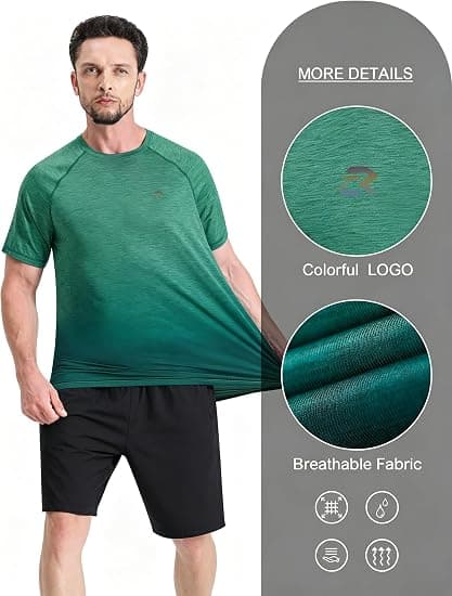 EZRUN Men's UPF 50+ Swim Shirt Quick Dry Rash Guard | UPF 50+ Gradient Shirt Blocks Harmful UV Rays. Quick-dry, Chafe-free Fabric is Perfect for Surfing, Gym & Beaches